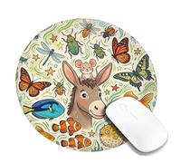 Donkey Small Mouse Pad, Playful Fanciful Fish Butterfly Spring Green Round Rubber Smooth Aesthetic Desk Mousepads Desk Decor for Office Home Dorm Laptop Round 8x8 Inch