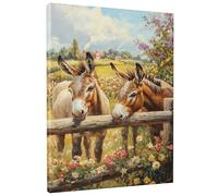 Donkey Spring Floral Canvas Wall Art, Aesthetic Brown Beige Animal Poster Prints, Cute wall Art Home Aesthetic Decor For Living Room, Bedroom, Farmhouse, Unframed 16x20 Inch