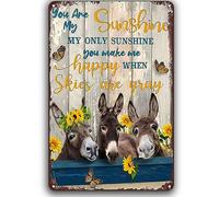 Donkey Sunflower Vintage Tin Sign You Are My Sunshine Funny Donkey Decor Sunflower Butterfly Inspirational Posters For Home Office Room Coffee Bar Shop Wall Decor 14x20cm