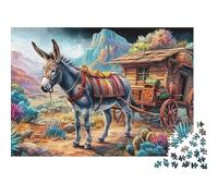 Donkey Sunset 1000 Piece Jigsaw Puzzle for Adults Donkey with Cart Challenging Puzzles Educational Games Fun Present & Activity 38x26cm/1000pcs