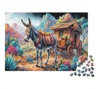 Donkey Sunset Puzzle for Adults Donkey with Cart in Desert Puzzle Fun And Challenging Family Game Gifts for Women, Gifts for Men 52x38cm/1000pcs