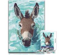 Donkey Swimming in Blue Water Adults 1000 Pieces Puzzle Strategic Thinking Learning Game Ideal Meaningful Gift for Any Event Size 38x52cm