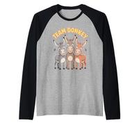 Donkey Team Funny Cartoon HEE-Haw Farm Birthday Party Raglan Baseball Tee
