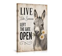 Donkey Wall Art Canvas Print with Daisies - _Live Like Someone Left the Gate Open_ Inspirational Quote Animal Picture Farmhouse Decor for Home-12x18inch(30x45cm)-Frame-style