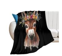Donkey with Flower Cute Throw Blanket Super Soft Blankets for Fall And Winter Couch Sofa Bedroom 40"*50" （100 * 130cm）