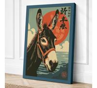 Donkey with Rising Sun Canvas Wall Art Print 18x12 Inch (46 x 30 cm)