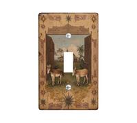 Donkeys Bathroom Single Light Switch Cover Plate, Vintage Rustic Palm Trees Open Doors None Brown Plastic Standard Size Decorative Wall Plates for Home Living Room Bedroom Apartment Decor (Single)