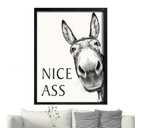 Donkeys Bathroom Wall Art Decoration, Funny Framed Bathroom Wall Art Nice Ass, Humorous Canvas Animal Poster, Lightweight Animal Painting Decoration for Home Living Room Restroom