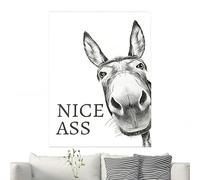 Donkeys Bathroom Wall Art Decoration, Funny Framed Bathroom Wall Art Nice Ass, Humorous Canvas Animal Poster, Lightweight Animal Painting Decoration for Home Living Room Restroom