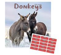 Donkeys Calendar 2026 | 16 months | with FREE Organisational Stickers