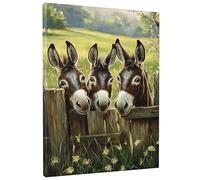 Donkeys Farm Canvas Wall Art, Brown Grey Animal Prints, Rustic Home Decor for Living Room, Bedroom, Kitchen, Unframed 8x12 Inch