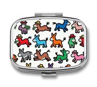 Donkeys Graffiti Pill Box 2 Compartments Portable Travel Pill Case Mini Medicine Organizer for Pocket Purse Metal Waterproof Medicine Container Holder Vitamin Fish Oil