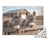 Donkeys near Fence-Rural Farm Scene Style 1000 Piece Jigsaw Puzzles for Adults Featuring Artistic Design Jigsaws for Adults Cute Donkeys As A Mind Relaxation Puzzle for Holiday Activity 38x26cm/1000pc