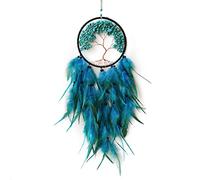 Donko Blue Dream Catcher Wall Decor Crystal Tree of Life Dream Catchers Handmade Feather Dreamcatcher Wall Hanging Ornament for Bedroom Living Room Home Decor