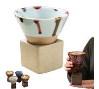 Donko Japanese,kaifori Japanese,Handcrafted Espresso,Coarse Pottery Coffee Mug with Base,Creative Shape Funnel Espresso for Latte Tea Cocoa-A