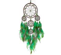 Donko Large Dream Catcher Wall Decor Green Dream Catchers with Wooden Bead Handmade Feather Dreamcatcher Wall Hanging Ornament for Bedroom Living Room Home Decor