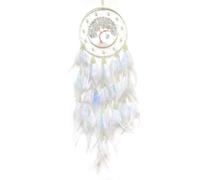 Donko White Dream Catcher Wall Decor Crystal Tree of Life Dream Catchers with Luminous Bead Handmade Feather Dreamcatcher Wall Hanging Ornament for Bedroom Living Room Home Decor