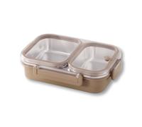 Donkoy Metal Lunch Box with 2 Dividers - Breakfast Box and Food Box Made of 304 Stainless Steel 900 ml for School, Office and Travel. Stainless Steel Tin, Ideal for All Ages (1, 900 ml Brown)