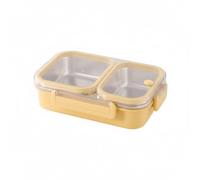 Donkoy Metal Lunch Box with 2 Dividers - Breakfast Box and Food Box Made of 304 Stainless Steel 900 ml for School, Office and Travel, Stainless Steel Tin, Ideal for All Ages (1, Yellow, 900 ml)