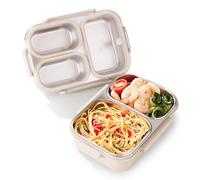 Donkoy Metal Lunch Box with 3 Dividers - Breakfast Box and Food Box Made of 304 Stainless Steel 800 ml for School, Office and Travel Stainless Steel Tin, Ideal for All Ages (1, White, 800 ml)