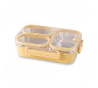 Donkoy Metal Lunch Box with 3 Dividers - Breakfast Box and Food Box Made of 304 Stainless Steel 800 ml for School, Office and Travel, Stainless Steel Tin, Ideal for All Ages (1, Yellow 800 ml)