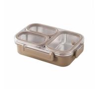 Donkoy Metal Lunch Box with 3 Dividers - Breakfast Box and Food Box Made of 304 Stainless Steel 800 ml for School, Office and Travel. Stainless Steel Tin, Ideal for All Ages (1, Brown, 800 ml)