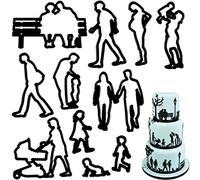 DonLeeving 11 Pcs Family Fondant Cutters Wedding/Music/Park Cookie Cutter Set for Anniversary/Bridal/Engagement Cake Decorating Sugarcraft Cutting Tool, Black