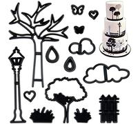 DonLeeving 14 Pcs Outdoor Nature Park Theme Fondant Cookie Cutters Set for Cake Decorating DIY Sugar Craft Chocolate Sugarcraft Cutting Tool, Black