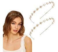 DonLeeving 2 Pcs Five-pointed Star Headbands, Alloy Headband, Bridal Hair Hoop Wedding Hair Accessories Ornaments for Elegant Women Girls, For Birthday Valentines Day (Gold)