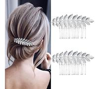 DonLeeving 2 Pcs Silver Leaf Hair Clip Comb - Greek Goddess Costume Accessory (Halloween Silver Leaf Hair Comb)