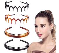 DonLeeving 4 Pcs Plastic Tooth Hair Comb Headband, Comfort Wavy Toothed Hairband, Hard Headbands for Women Men Girls, 4 Styles
