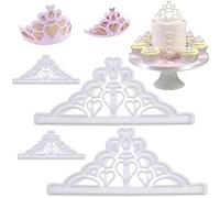 DonLeeving 4 Pcs Tiara Fondant Cutter Set - Crown and Princess Crown Mold, Cupcake Decorating Gumpaste Mould, White
