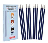 Donluhu 12 x Erasable Refills, Blue/Black, Compatible with Legami, Easy to Erase, Pen Tip 0.7 mm, Height 13 cm
