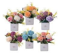 Donmills 6Pcs Artificial Flowers with Ceramic Pot Small Fake Hydrangea Arrangements Faux Spring Flowers in Vase Home Spring Decor, Centerpiece Table Decorations for Farmhouse Office Shelf Dining Table
