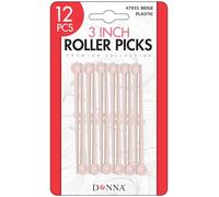Donna 3 Inch Plastic Roller Picks - 12 Count Set for Hair Rollers - Secure Grip for Hair Setting & Styling - Beige - Premium Collection