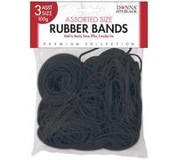 Donna Assorted Size Rubber Bands - 100g Bulk Pack Black Elastic Bands in 3 Sizes for Hair Styling, Office, Home, and Multi-Purpose Use - Strong & Flexible