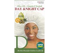 DONNA Day & Night Cap - Super Jumbo Size Satin Sleep Cap Treated with Olive Oil & Vitamin E - Breathable, Stretchable Bonnet for Natural Hair, Braids, and Protective Styles (WHITE)