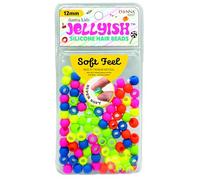 Donna Kids Jellyish Silicone Hair Beads - 12mm Super Soft Noiseless Beads for Braids, Ponytails & Kids Hairstyles - with Threading Tool Pain-Free, Flexible & Tangle (NEON Mix)