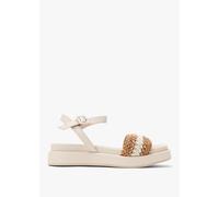 DONNA LEI Corona Cream Leather Raffia Trim Sandals Size: 38, Colour: C
