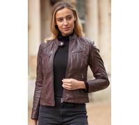 'Donna Milano' Real Leather Fashion Biker Style Jacket Ashwood Leather Maroon 12