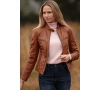 'Donna Milano' Real Leather Fashion Biker Style Jacket Ashwood Leather Tan 18