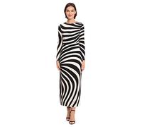 Donna Morgan Women's Striped Long Sleeve Easy Body Maxi Dress, Ivory/Black, 14