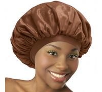 DONNA Satin Bonnet with Olive Oil & Vitamin E - Silky Soft Wide Band Sleep Cap for Night Hair Protection, Pink, Brown, One Size