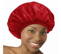 DONNA Satin Bonnet with Olive Oil & Vitamin E - Silky Soft Wide Band Sleep Cap for Night Hair Protection, Pink, Red, One Size