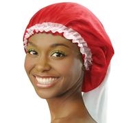 DONNA Satin Braid & Adjustable Bonnet - 2-in-1 Extra Large Bonnet with Comfortable Elastic Band for Long Hair (US, Alpha, One Size, RED)