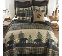 Donna Sharp California King Quilt - Bear Walk Plaid Lodge Quilt with Bear Pattern - Machine Washable