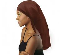 DONNA Silky Satin Extra Long Braid Bonnet - Comfortable Sleep Cap for Braids, Locs & Long Hair - One Size Fits All (US, Alpha, One Size, Brown)