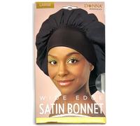 DONNA Wide Edge Satin Bonnet, Silk Bonnet for Sleeping, Large Hair Bonnets for Sleeping Black Curly Women, Satin Bonnet for Sleeping, Shower Cap for Women, Bonnet with Comfortable 3" Head Band BLACK