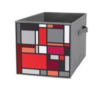 Donnapink 1 PC Square Oxford Cloth Storage Basket Bin Foldable Organizer with Handles, Clothes Bucket Waterproof Laundry Hamper 10.6"x10.6"x10.6" Print Red Black White Geometric Checker