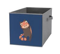 Donnapink 1 PC Square Oxford Cloth Storage Basket Bin Foldable Organizer with Handles, Clothes Bucket Waterproof Laundry Hamper 10.6"x10.6"x10.6" Print Red Panda on Blue